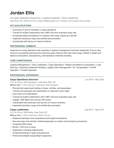 Career Transition example
